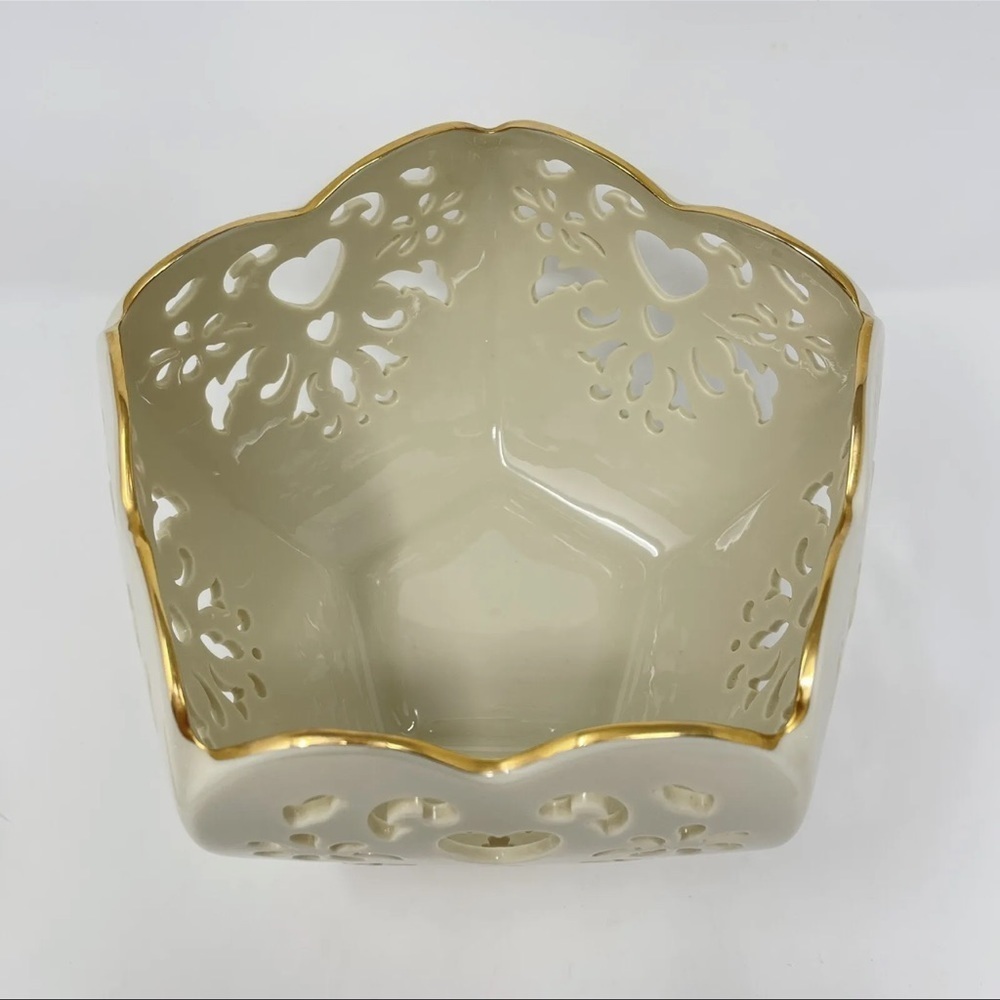 Lenox Eternal Hearts Pierced Round Candy Bowl Scalloped Trim - 24k Gold Large - Picture 4 of 11